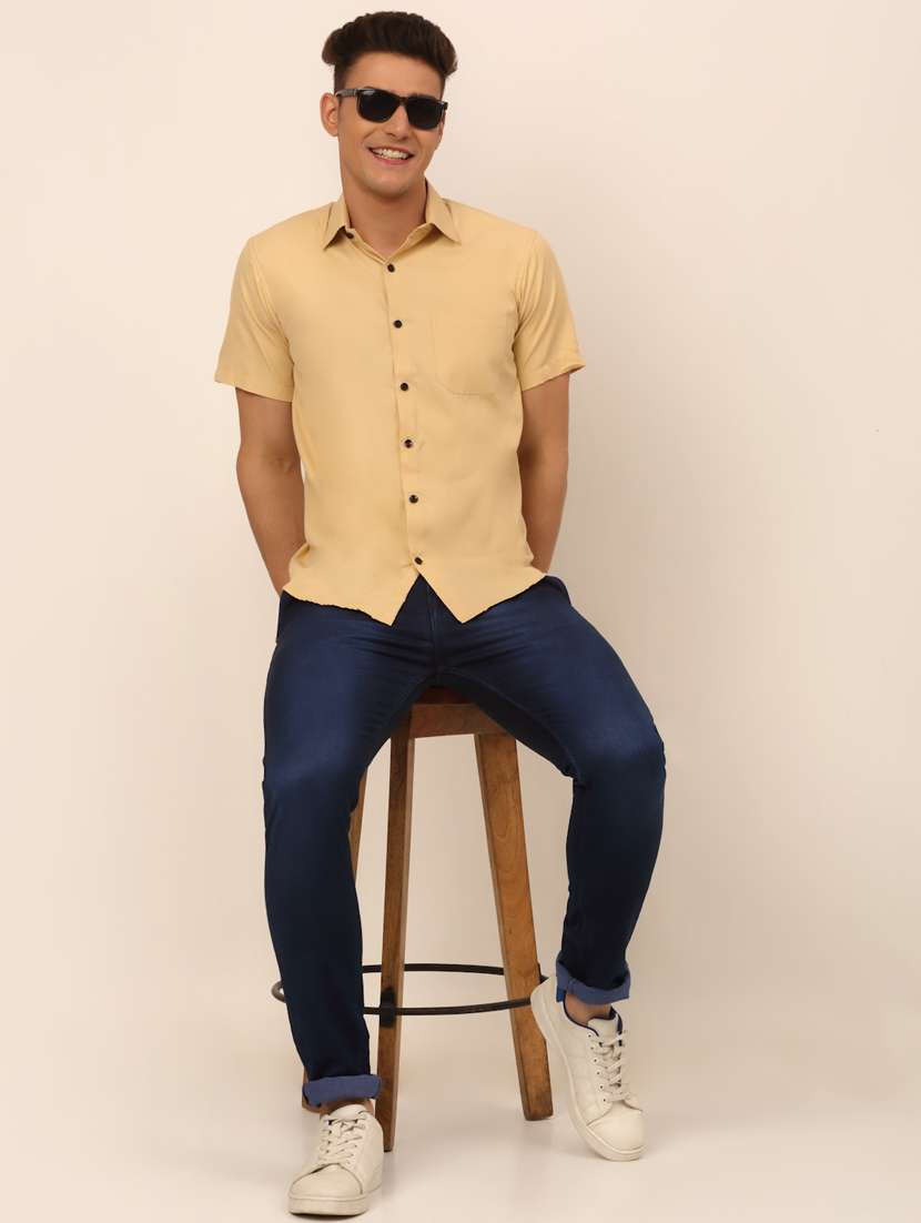 beige solid casual shirt - 19143383 - Standard Image - 3