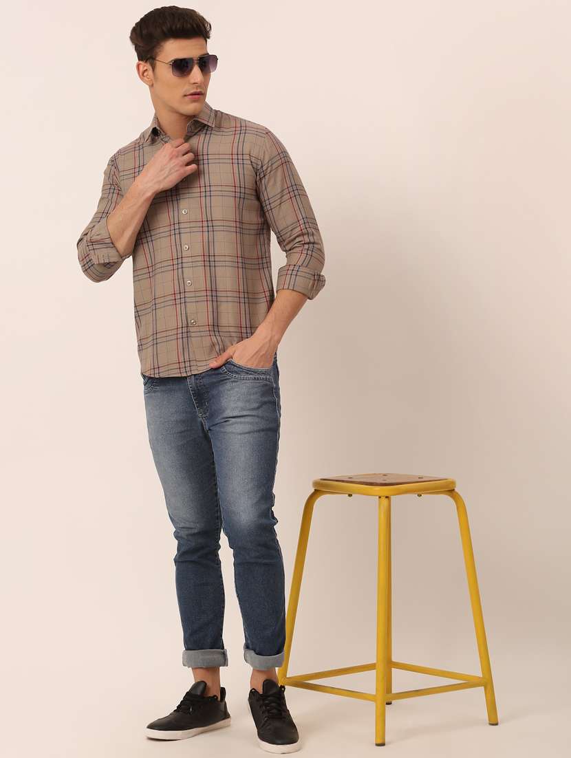 mens checks casual shirt - 19143565 - Standard Image - 3