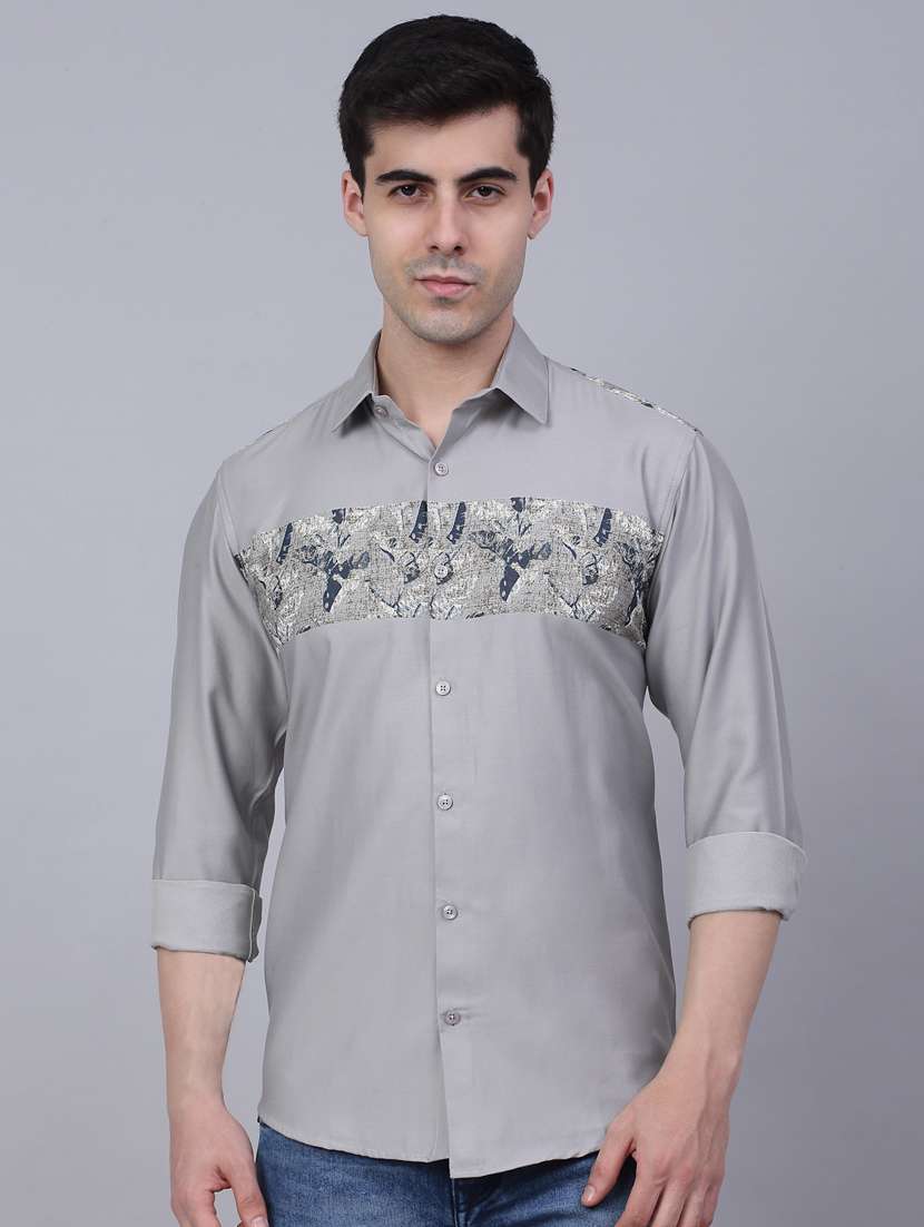 mens placement print casual shirt
