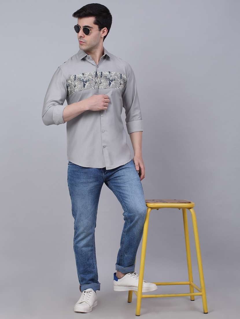 mens placement print casual shirt - 19143659 - Standard Image - 3