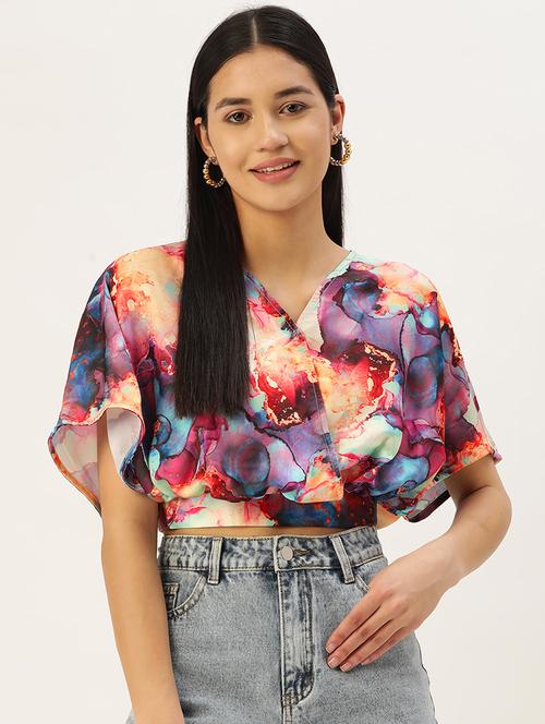 women's crop overlap neck top - 19145310 -  Standard Image - 0