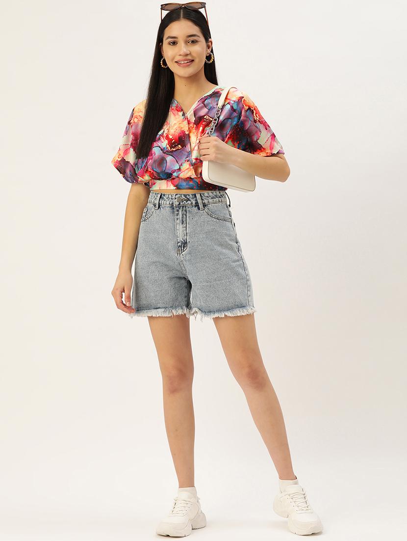 women's crop overlap neck top - 19145310 - Standard Image - 3