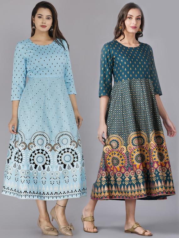 blue printed straight kurta - 19145476 - Zoom Image - 0
