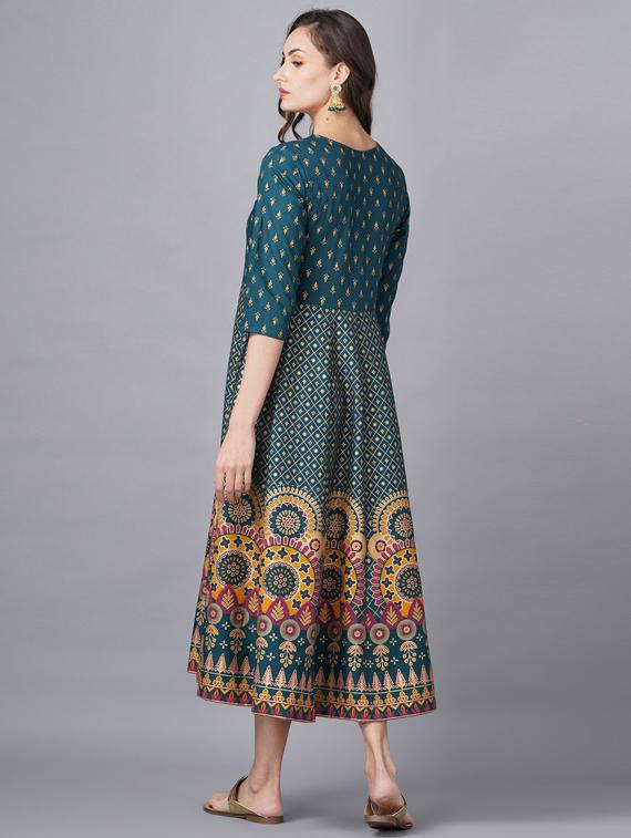 blue printed straight kurta - 19145476 - Standard Image - 3