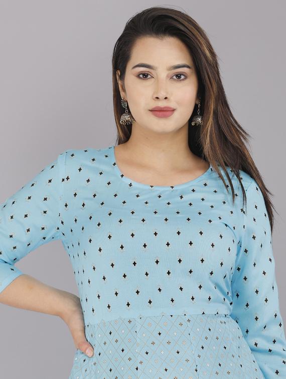 blue printed straight kurta - 19145476 - Standard Image - 8