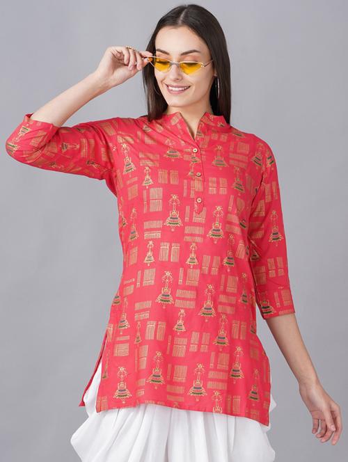 red printed straight kurta - 19145479 - Standard Image - 0
