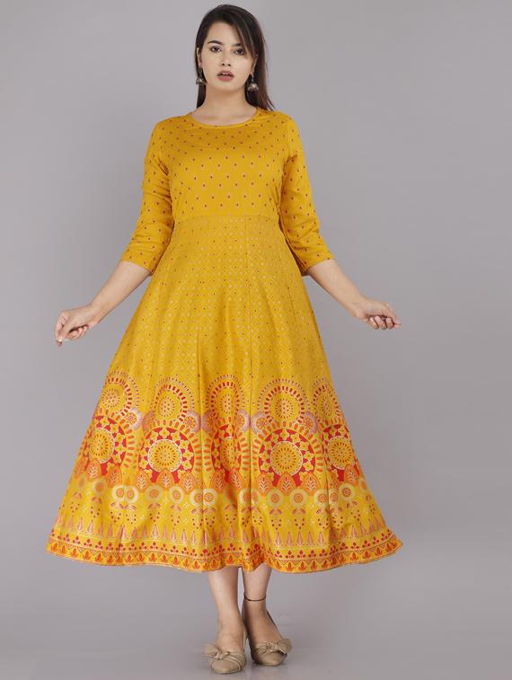 yellow printed straight kurta - 19145480 - Zoom Image - 0