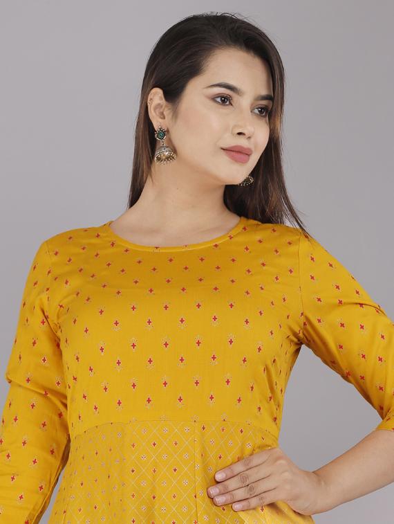 yellow printed straight kurta - 19145480 - Standard Image - 3