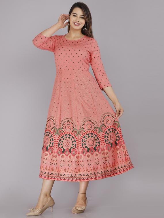 orange printed straight kurta - 19145482 - Zoom Image - 0