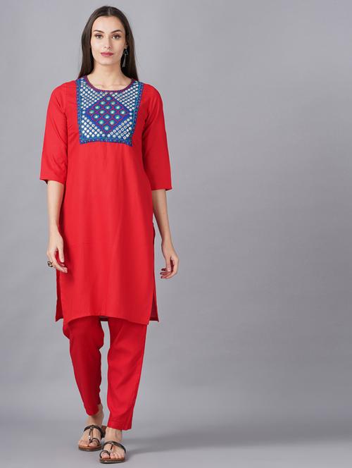 multi colored embroidered straight kurta - 19145496 -  Standard Image - 0