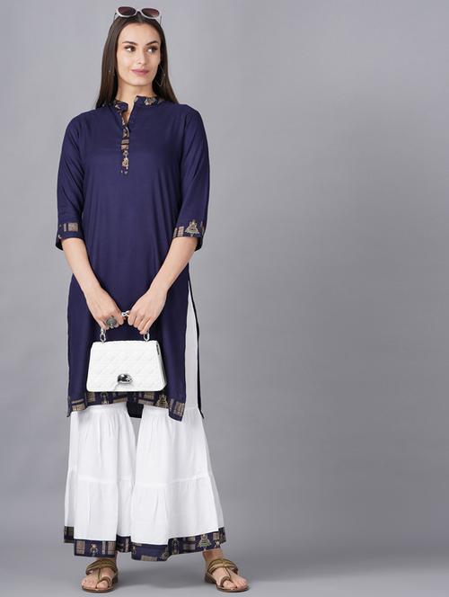 solid kurta sharara set - 19145698 - Standard Image - 0