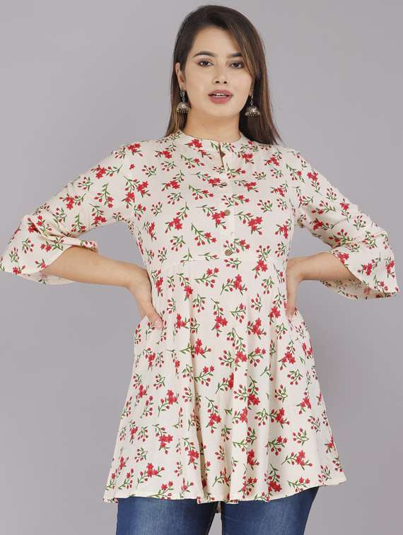 mandarin neck floral peplum top - 19145717 - Zoom Image - 0