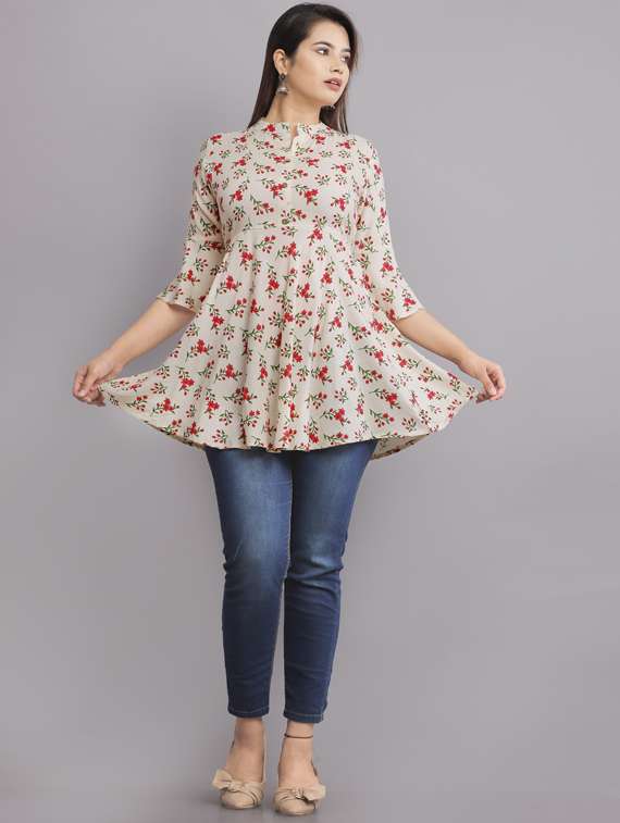 mandarin neck floral peplum top - 19145717 - Standard Image - 3