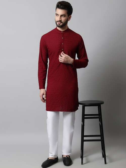 men's embroidered cotton kurta pajama sets  - 19145888 -  Standard Image - 0
