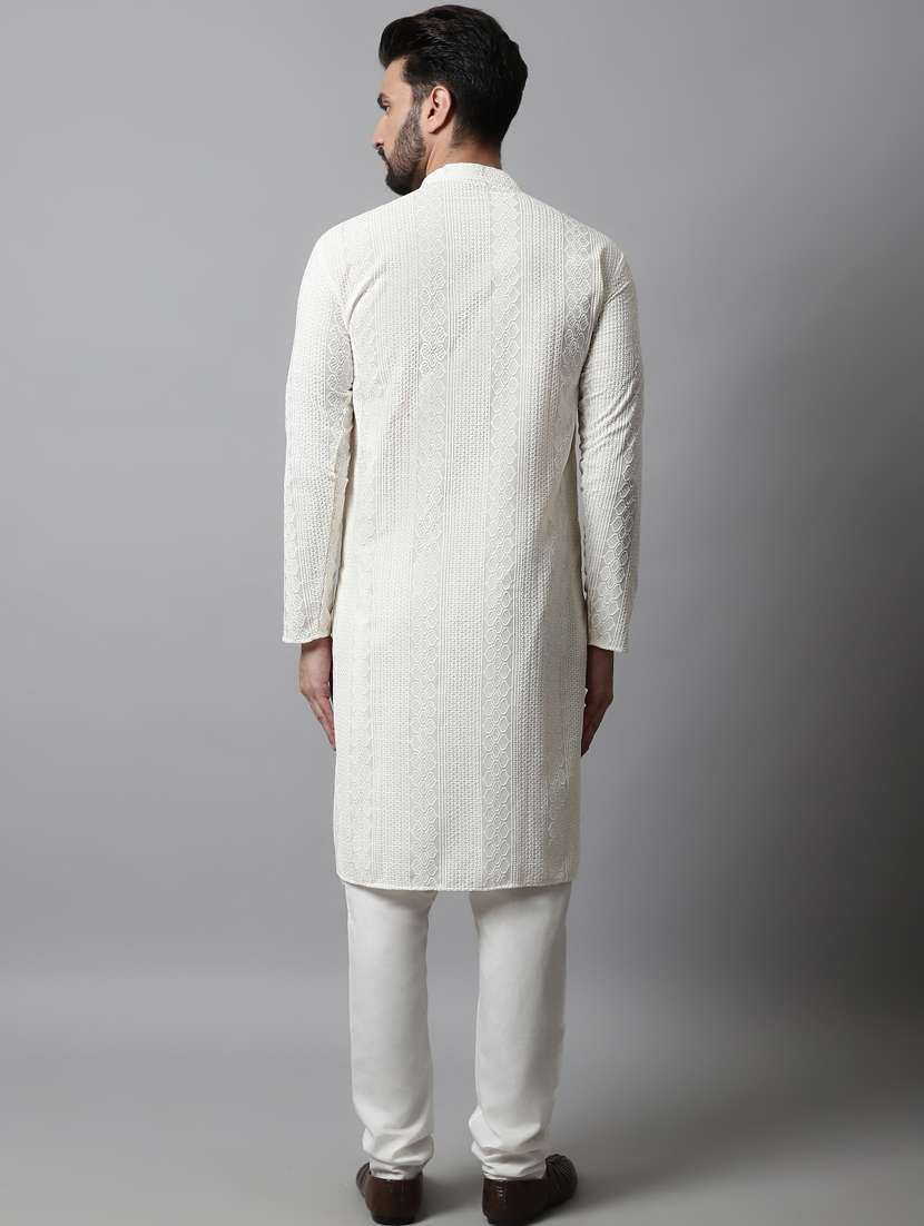 men's embroidered cotton kurta pajama sets - 19145894 - Standard Image - 3