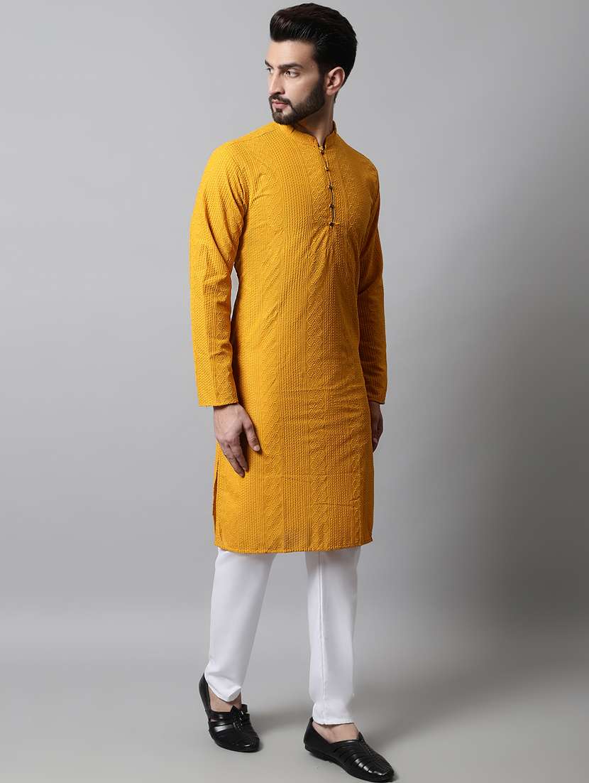 men's embroidered cotton kurta pajama sets - 19145896 - Standard Image - 3