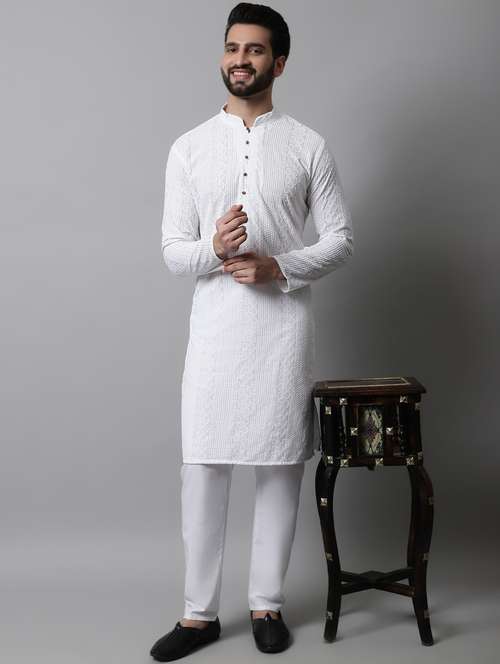 men's embroidered cotton kurta pajama sets - 19145897 - Standard Image - 0