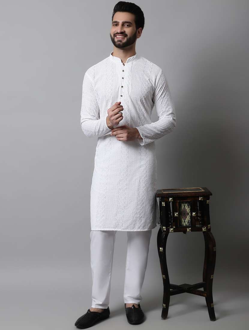 men's embroidered cotton kurta pajama sets 