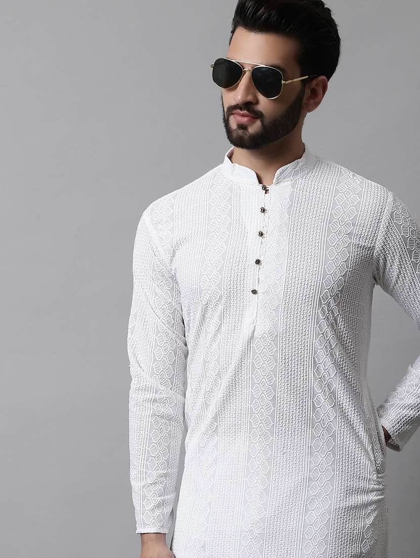 men's embroidered cotton kurta pajama sets - 19145897 - Standard Image - 5