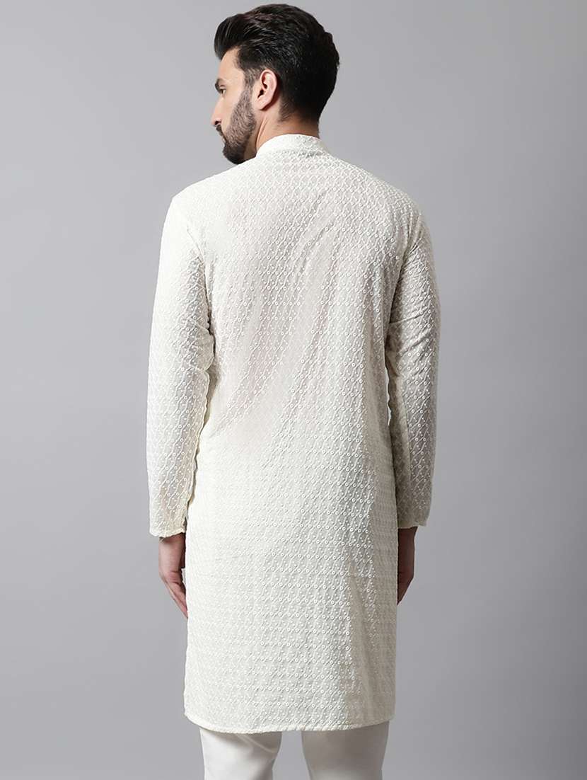 men's embroidered cotton long kurta  - 19145909 -  Standard Image - 3