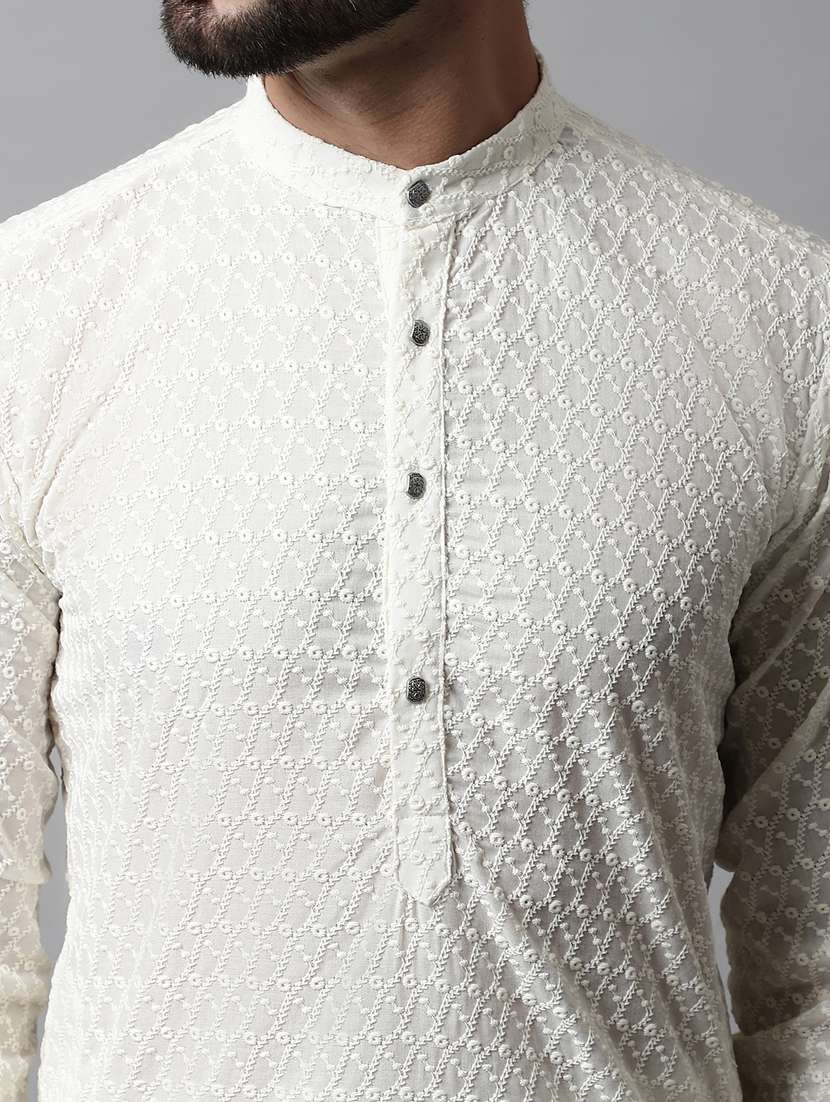 men's embroidered cotton long kurta  - 19145909 -  Standard Image - 5