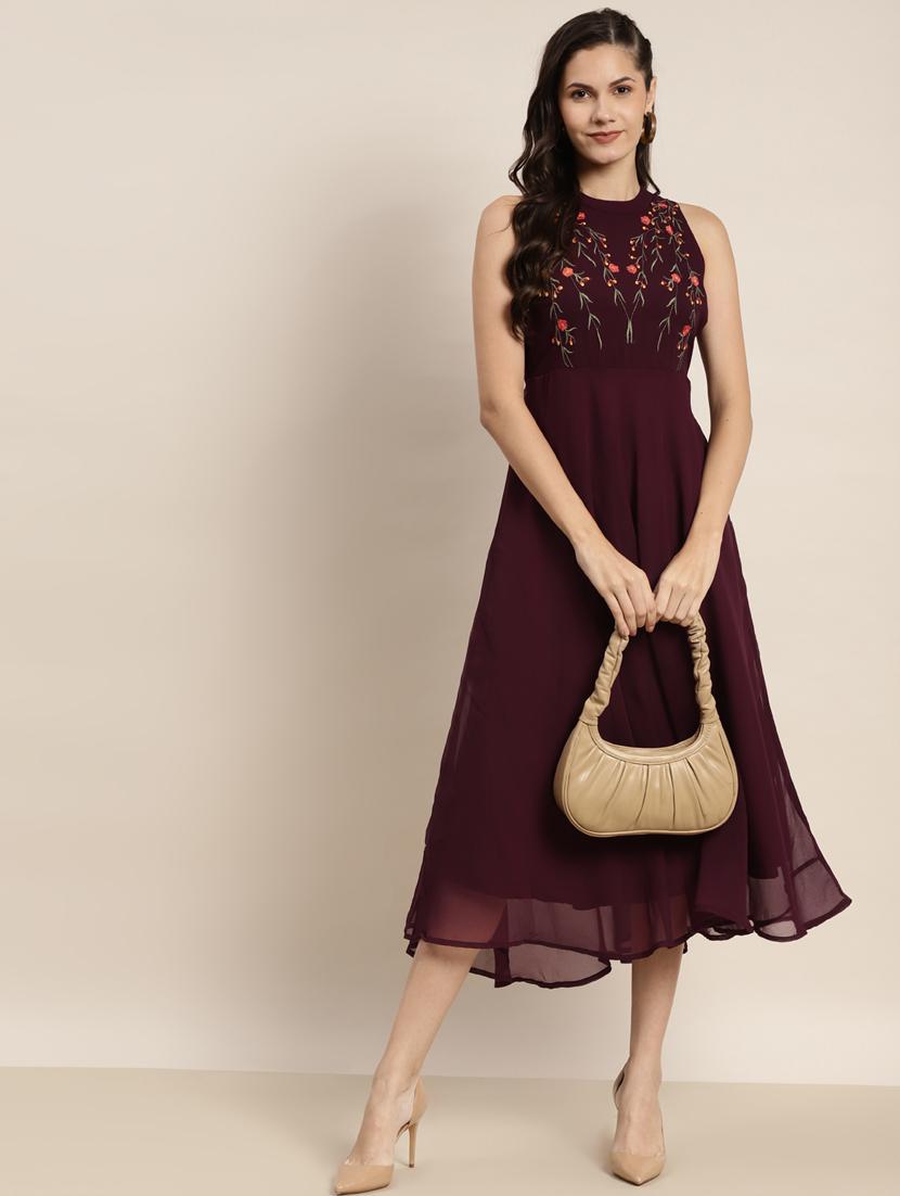 embroidered a-line ethnic dress - 19145927 -  Zoom Image - 0
