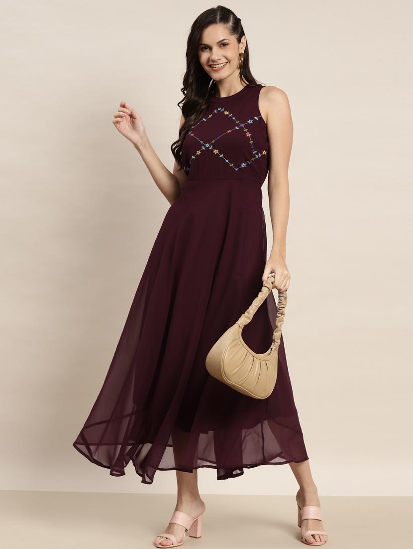 embroidered a-line ethnic dress - 19145929 - Zoom Image - 0
