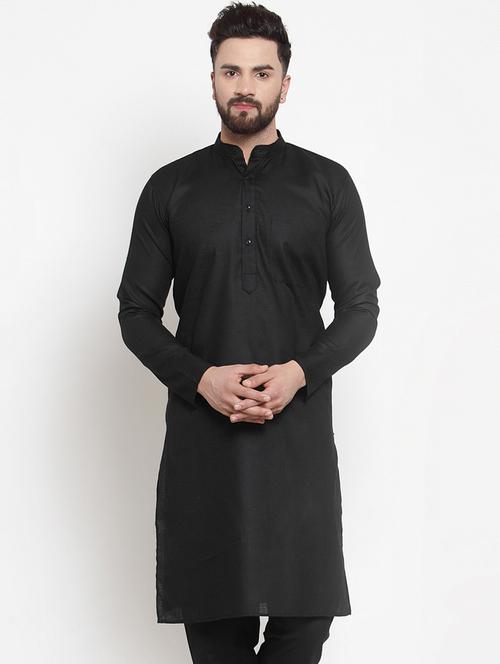 black mandarin collar kurta - 19147552 - Standard Image - 0