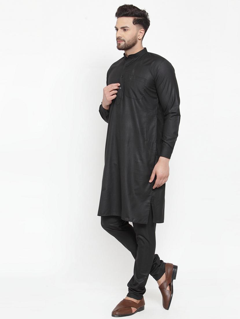 black mandarin collar kurta - 19147552 - Standard Image - 3