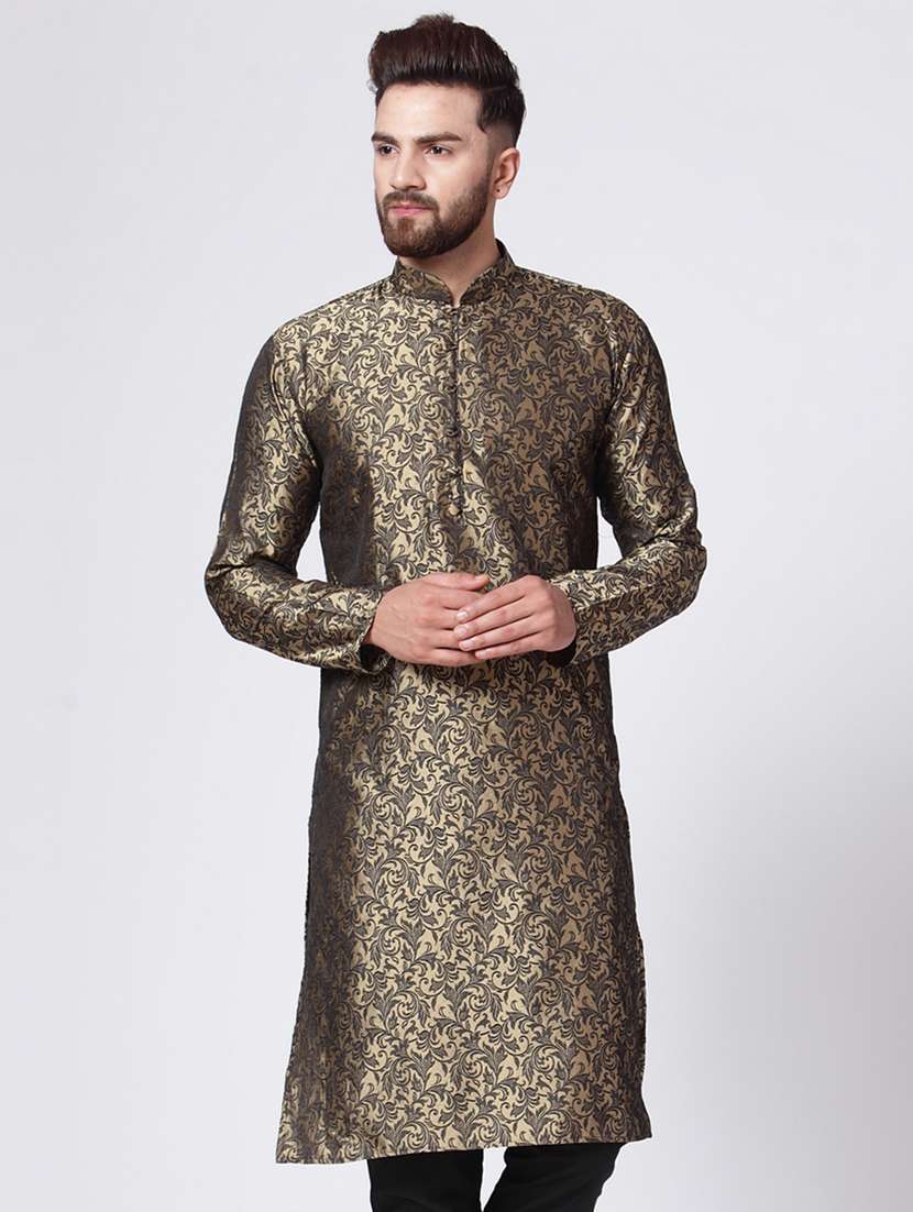 gold mandarin collar kurta - 19147554 -  Zoom Image - 0