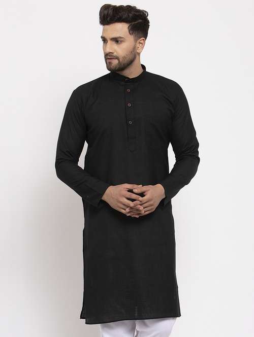 black mandarin collar kurta - 19147562 - Standard Image - 0