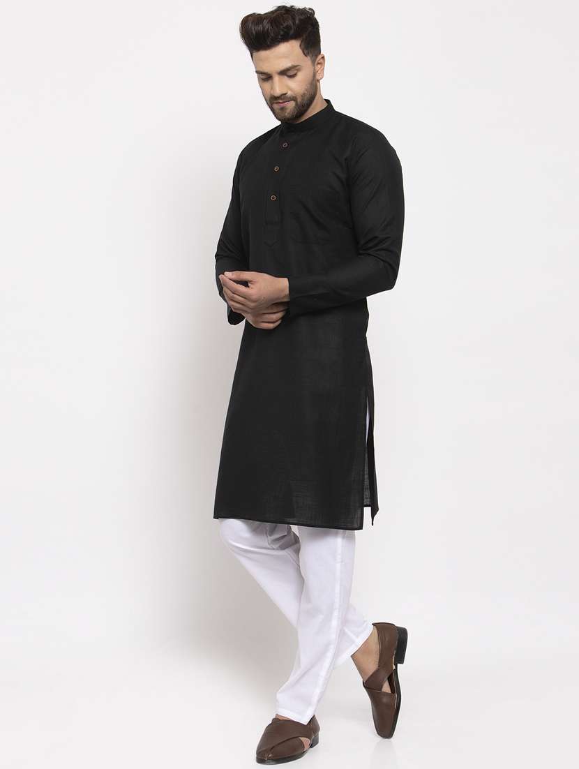 black mandarin collar kurta - 19147562 - Standard Image - 3