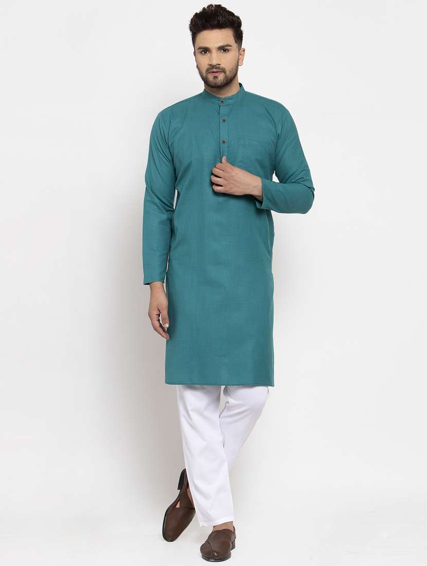 green mandarin collar kurta - 19147566 -  Standard Image - 3