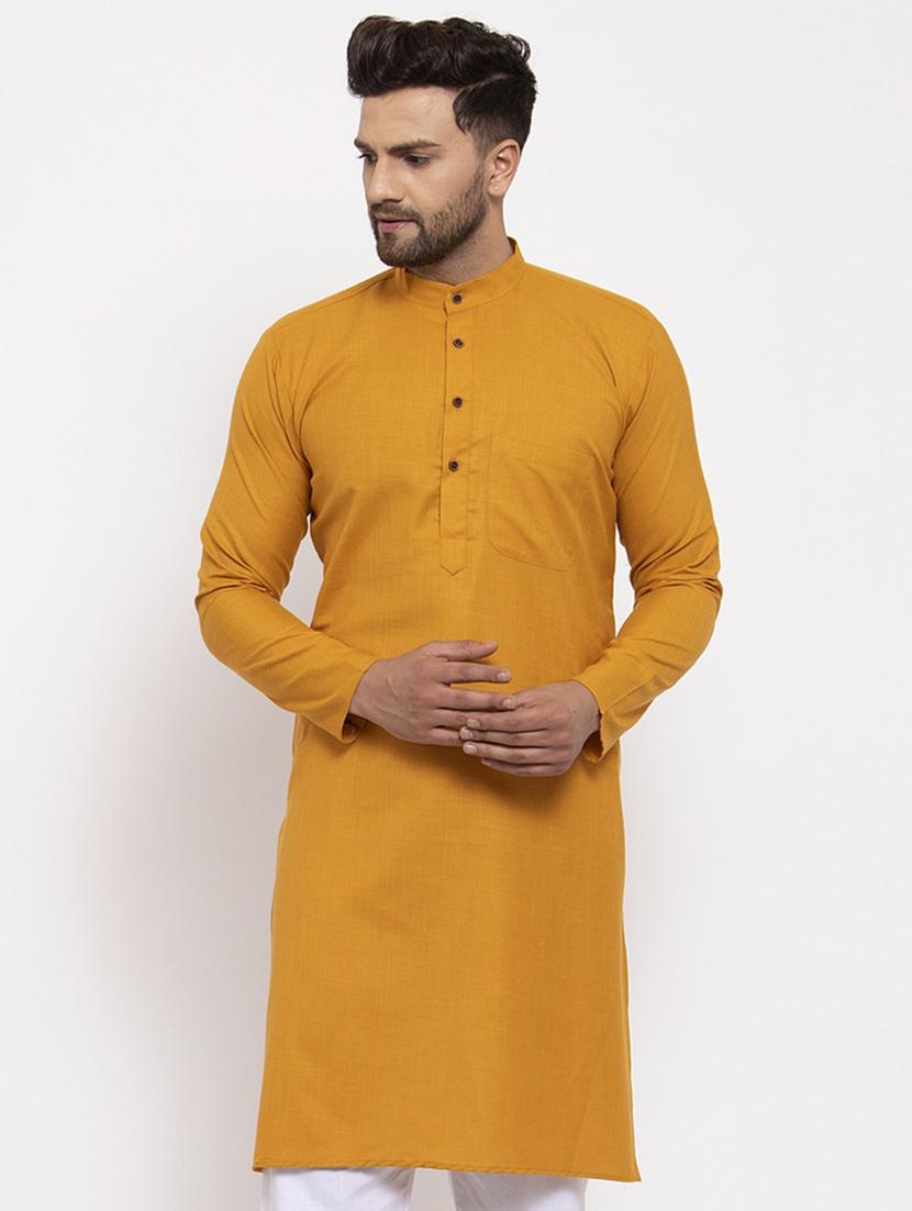 yellow mandarin collar kurta - 19147572 - Zoom Image - 0