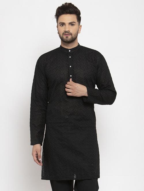 black mandarin collar kurta - 19147582 - Standard Image - 0