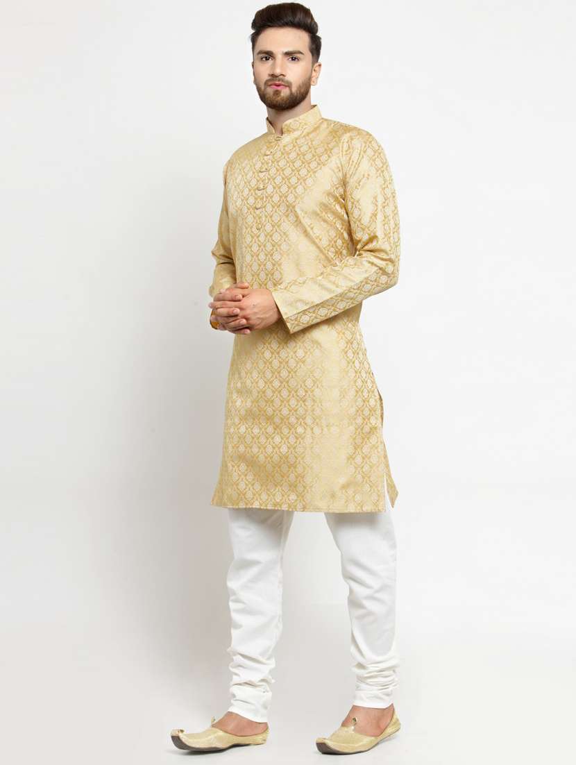 gold mandarin collar kurta - 19147602 -  Standard Image - 3