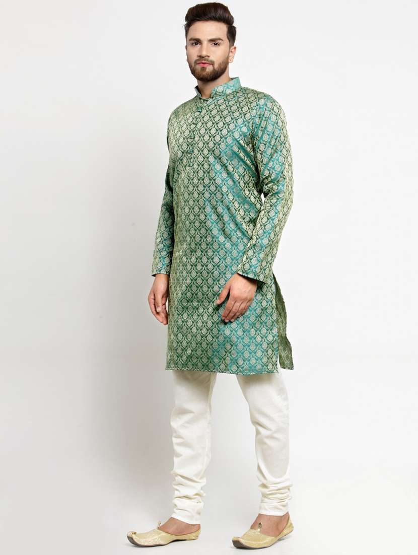 green mandarin collar kurta - 19147603 - Standard Image - 3