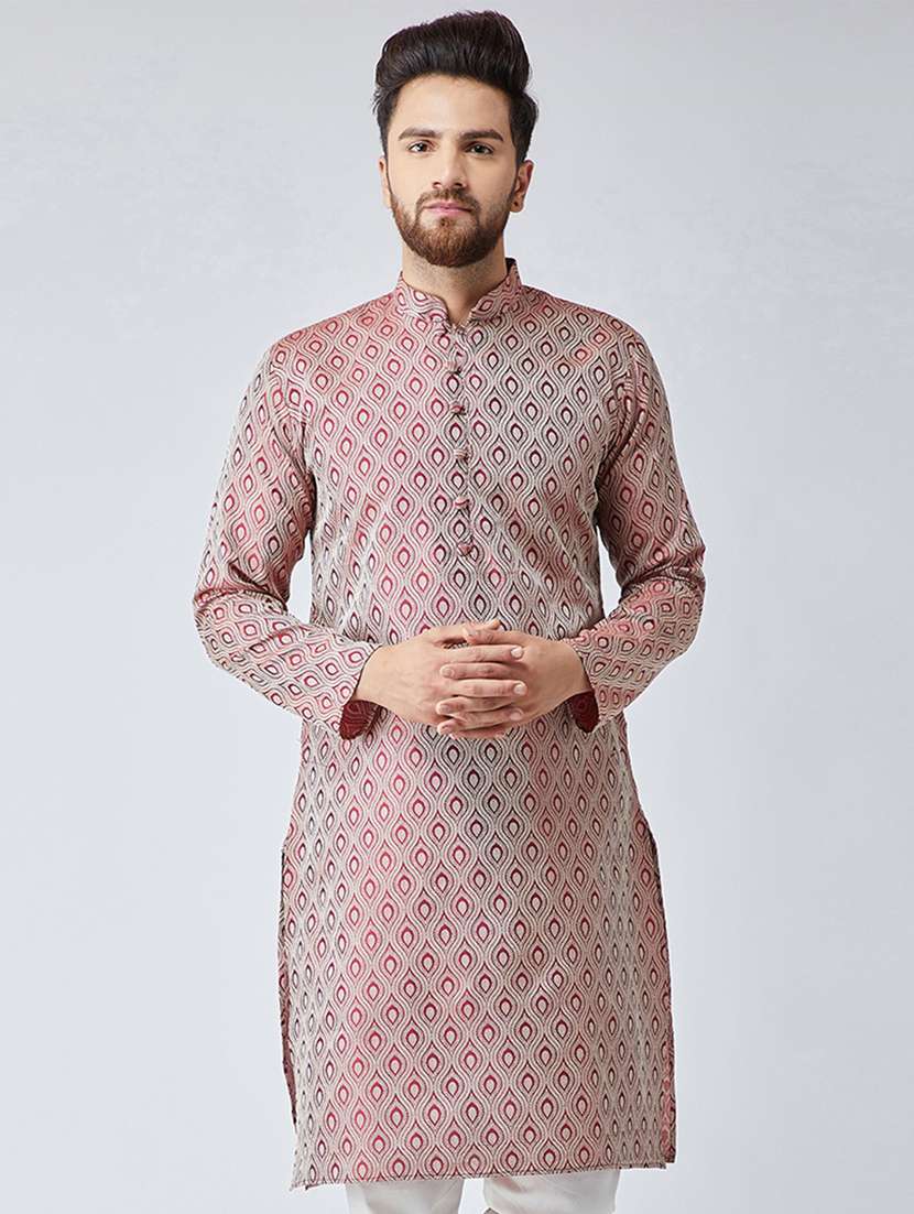 red jacquard long kurta
