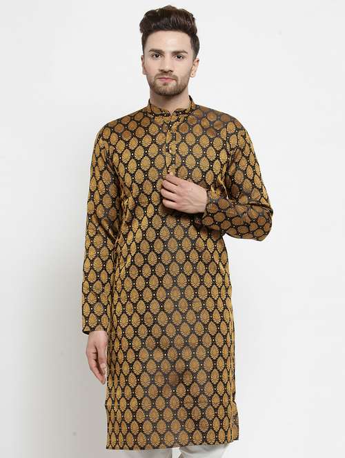 black coloured jacquard long kurta - 19147627 - Standard Image - 0