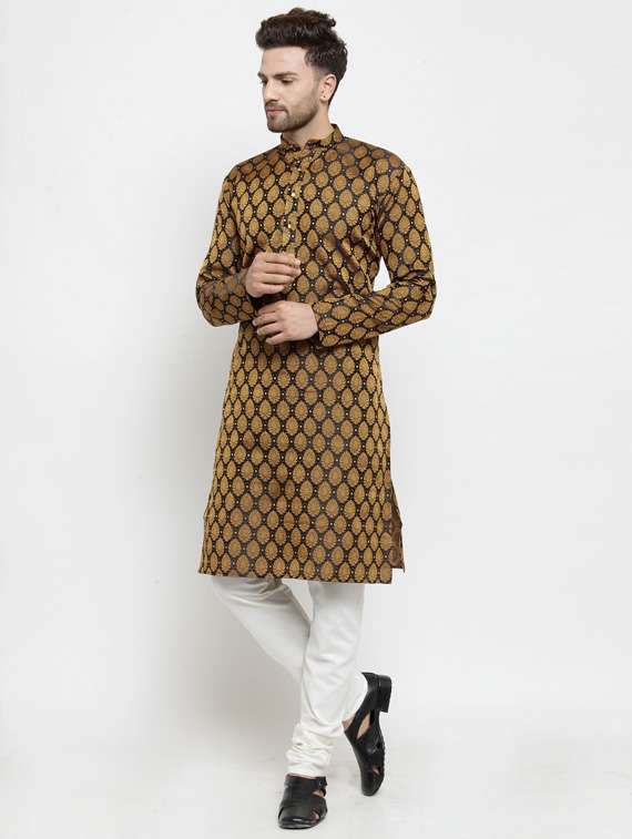 black coloured jacquard long kurta - 19147627 - Standard Image - 3