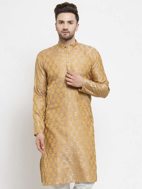 silver coloured jacquard long kurta - 19147632 - Standard Image - 0