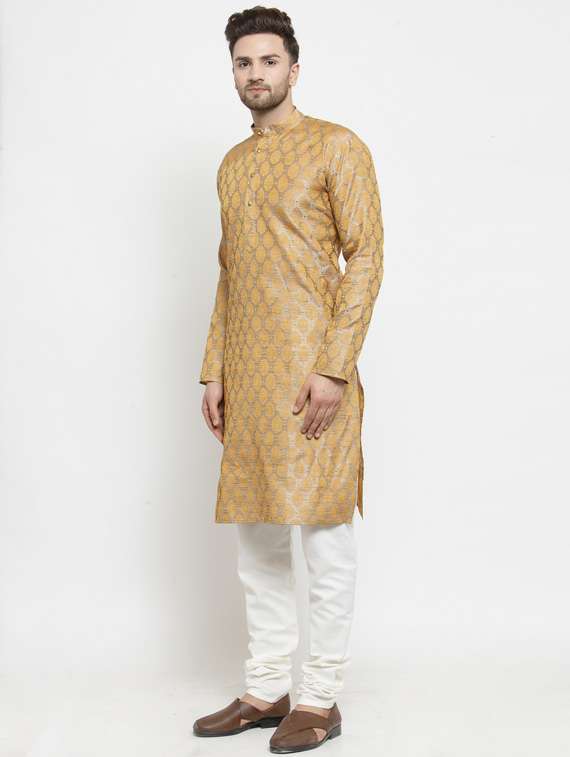silver coloured jacquard long kurta - 19147632 - Standard Image - 3