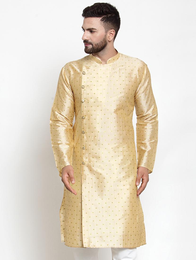 yellow coloured jacquard long kurta - 19147643 - Zoom Image - 0