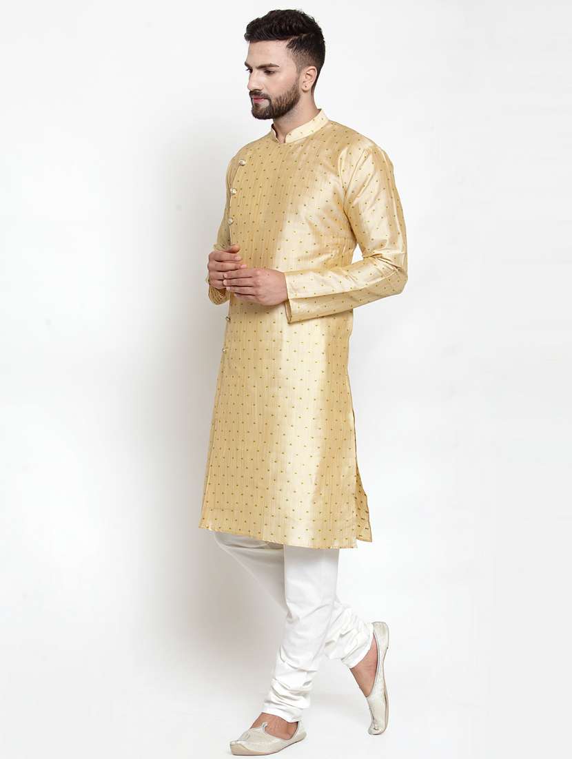 yellow coloured jacquard long kurta - 19147643 - Standard Image - 3