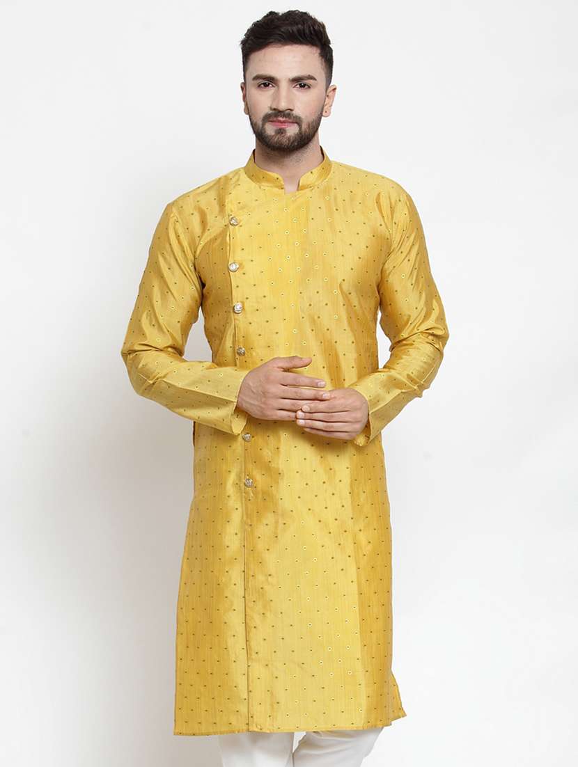 yellow coloured jacquard long kurta - 19147646 - Zoom Image - 0