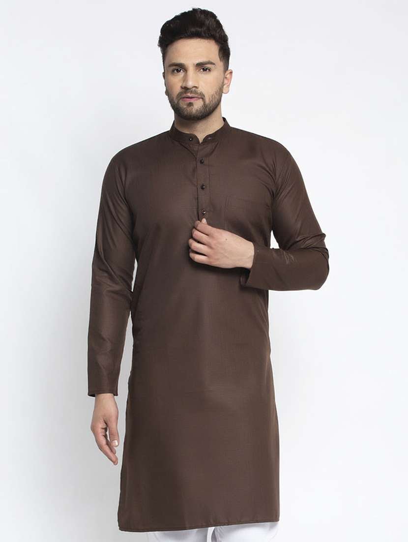 men coffee brown solids kurtas - 19147689 - Zoom Image - 0