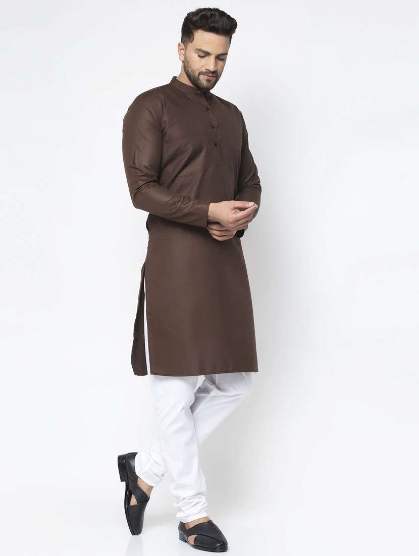 men coffee brown solids kurtas - 19147689 - Standard Image - 3