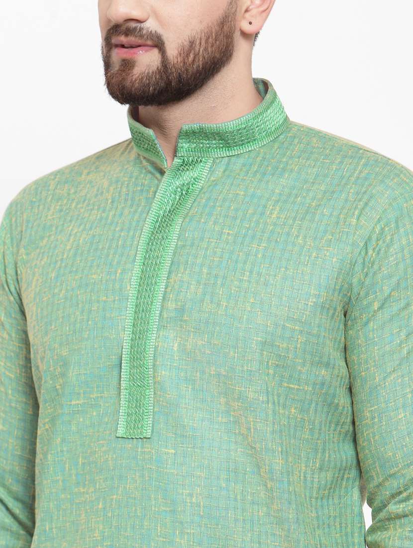 green cotton long kurta - 19147740 -  Standard Image - 3