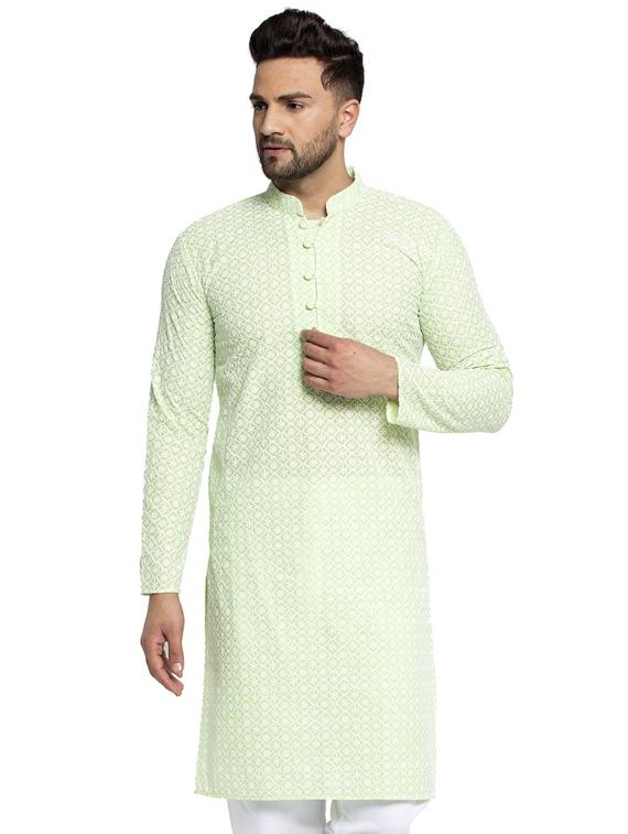 green cotton long kurta - 19147770 - Zoom Image - 0