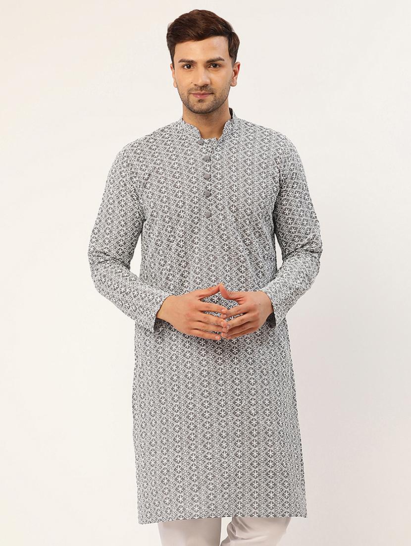grey cotton long kurta - 19147772 - Zoom Image - 0